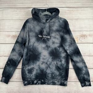 HUF Worldwide Embroidered Tie Dye Hoodie Sweatshirt Adult Small Gray Tie Dye